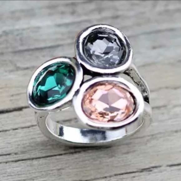 NEW Silver ring with grey, green, and pink stones - Picture 1 of 3
